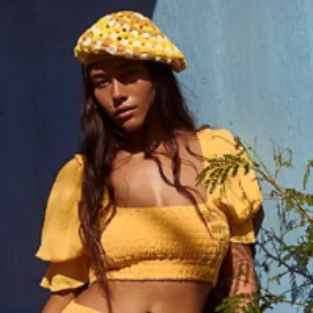 Lolita Crochet Beret One Size Artsy Boho Gypsy Yellow Brown Cottage core Cotton